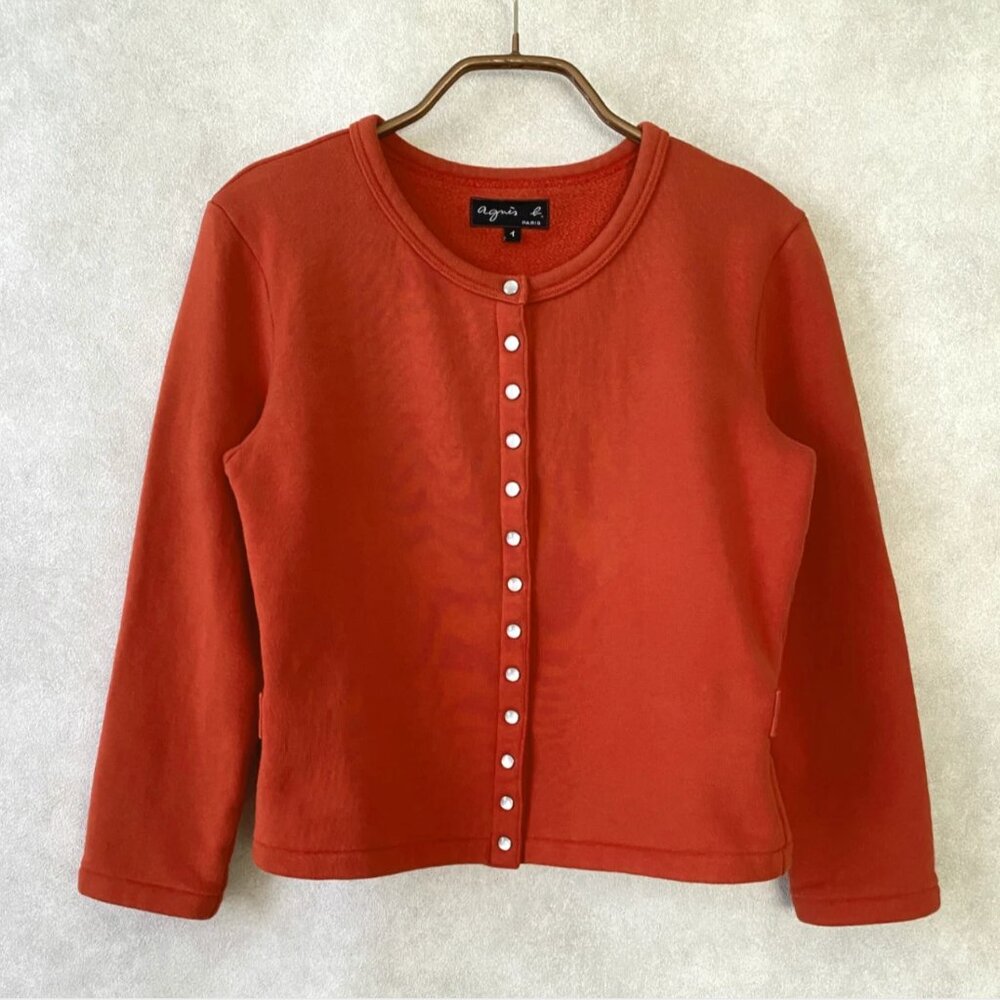 agnes b. Snap Button Cardigan Pression Brushed Lining Size 1 (XS-S) Orange-red